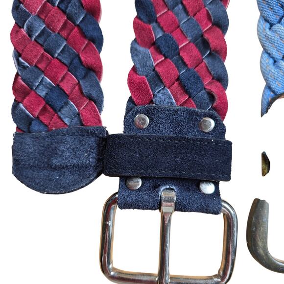 2 1970s Braided Belts: Keegin Denim and Leather, Canterbury  Braided Suede Sz 36 - Picture 2 of 8